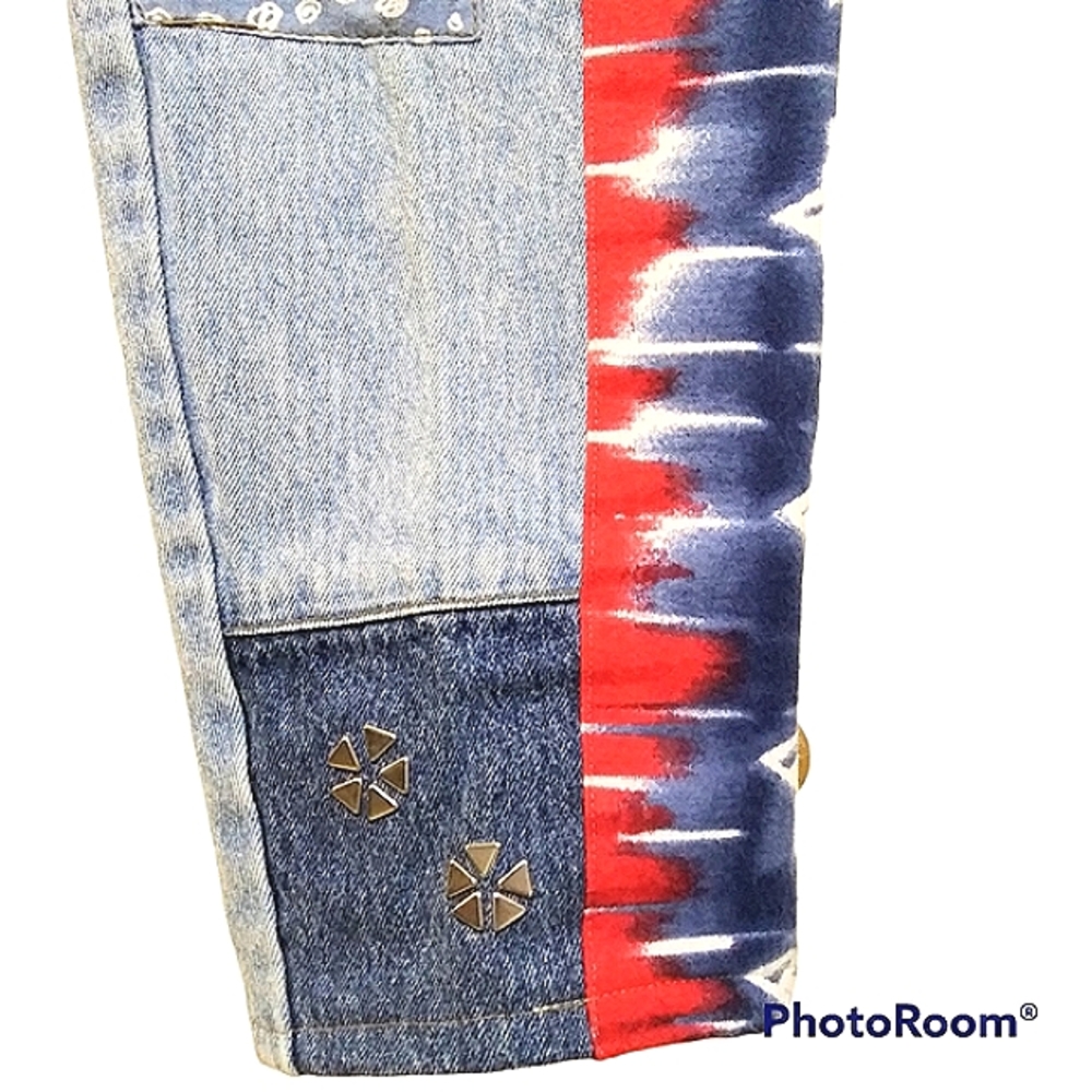 VINTAGE MODA INTL PATCHWORK HIGH RISE TAPERED JEANS - Picture 8 of 13